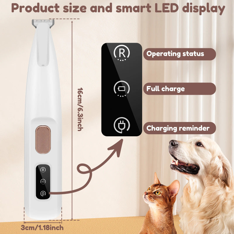 "Waterproof Dog Paw Trimmer with LED Light – Professional Pet Hair Grooming Clippers"