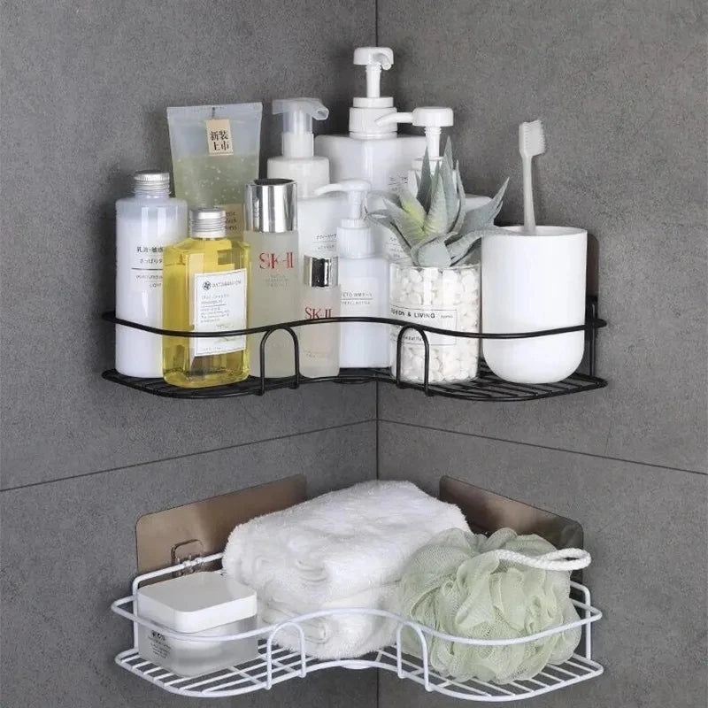 "Corner Bathroom Shelf: Wall-Mounted Storage Organizer"