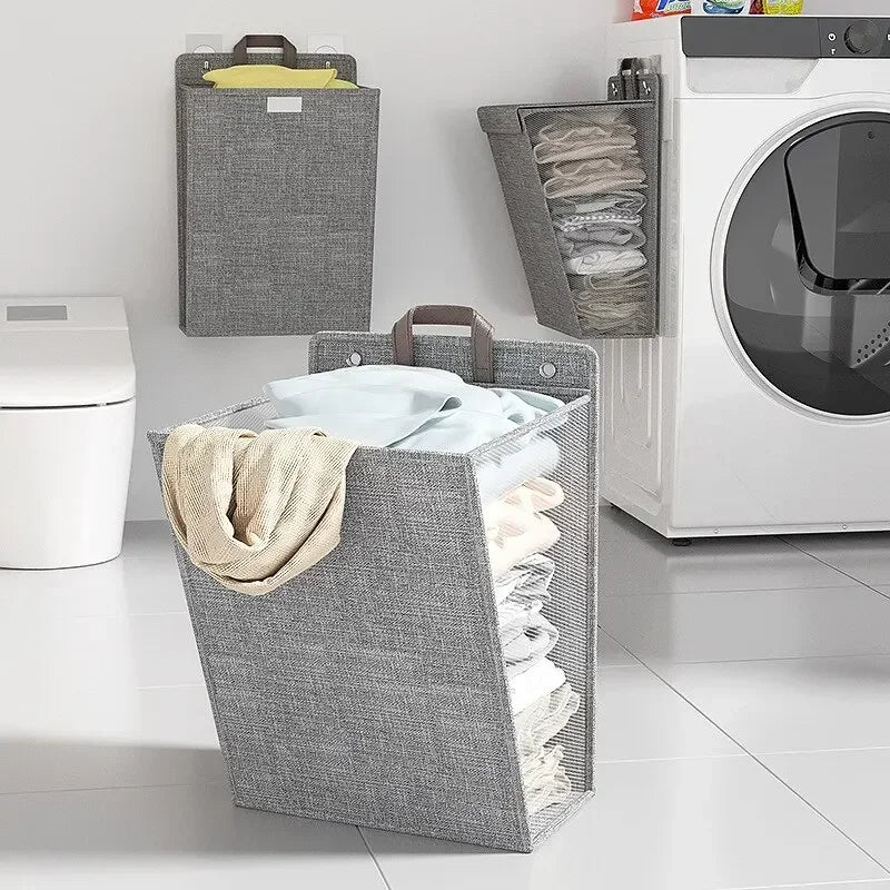 "Space-Saving Hanging Laundry Basket: Your Bathroom Organizer Solution"