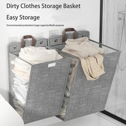 "Space-Saving Hanging Laundry Basket: Your Bathroom Organizer Solution"