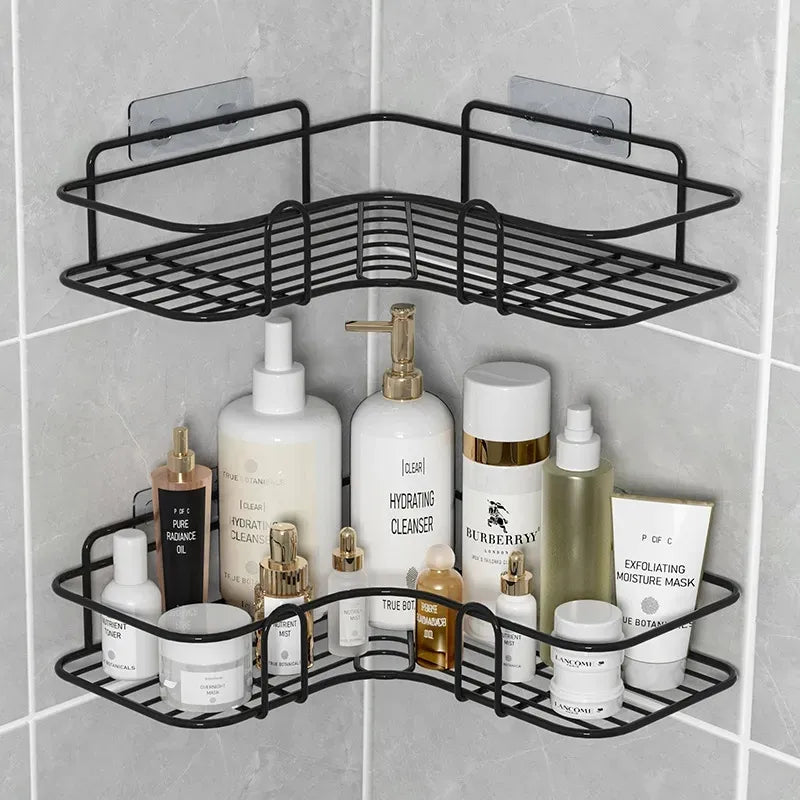 "Corner Bathroom Shelf: Wall-Mounted Storage Organizer"